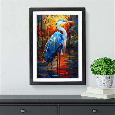 Heron Cubism - Single Picture Frame Print on Wood