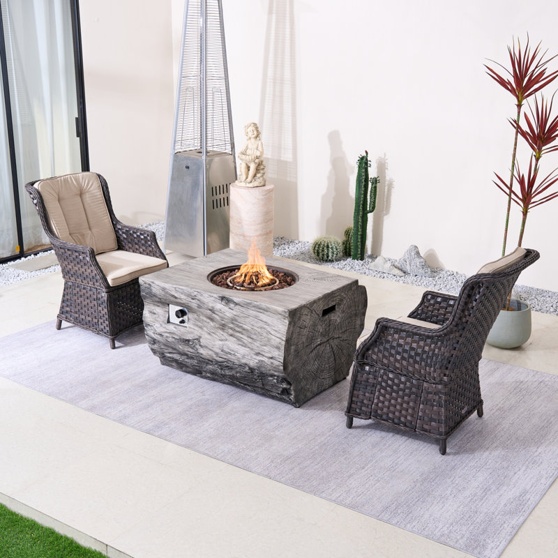 Ensemble de conversation d'extérieur en osier pour 2 personnes avec table et coussins gris Ondina, Beige, Brun