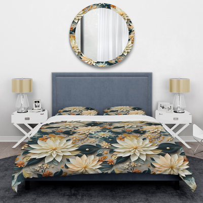 Design Art Attaining Stillness Of Mind Floral Gardens Duvet Cover Set In Beige