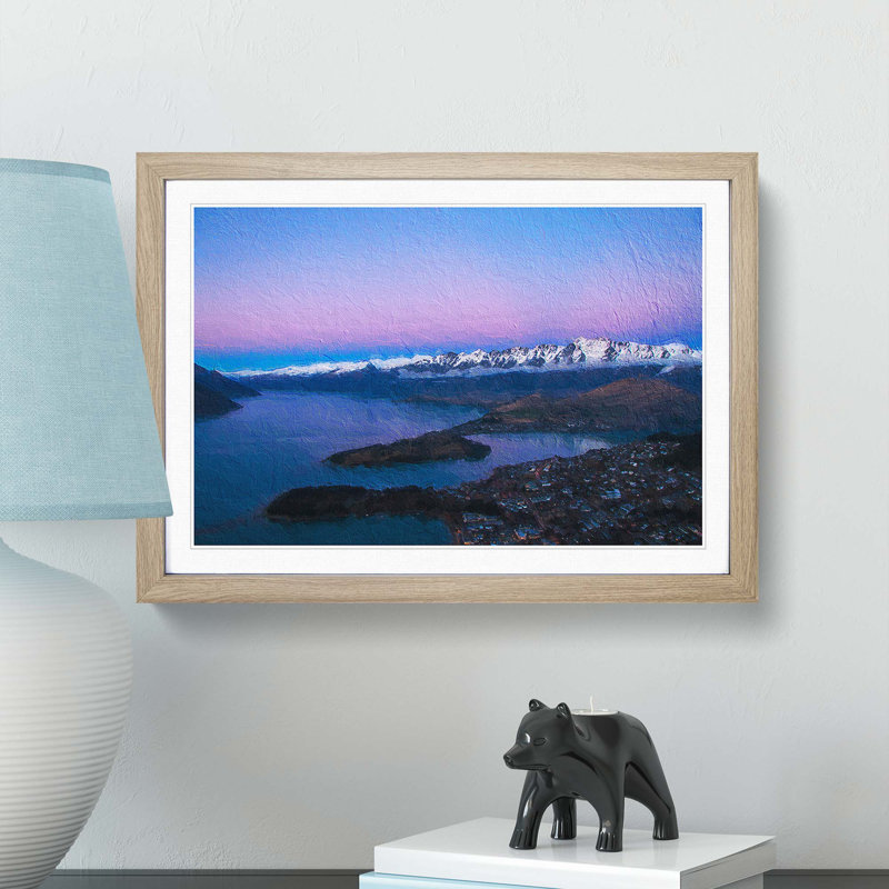 Lake in Queenstown New Zealand - Picture Frame Painting Print on MDF, Oak Framed, 48cm H x 65cm W x 2cm D
