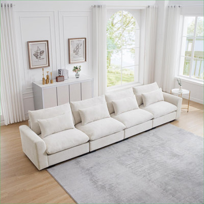 Canapés-lits | Siège moderne pour 4 personnes avec siège et 4 coussins de taille | Beige | Velours côtelé