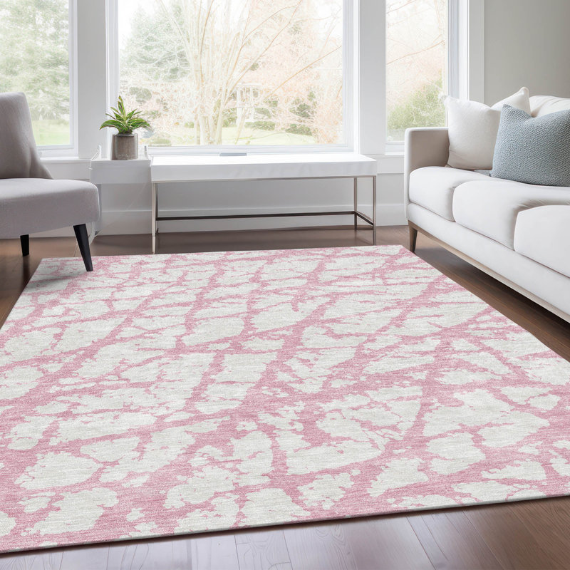 Premium Machine Washable Prisco Pink Rug, Rectangle 8' x 10'