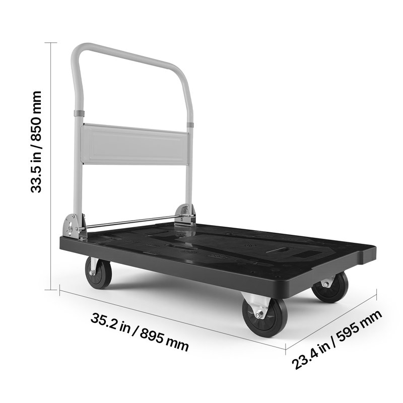 Chariot de manutention pliable, capacité de 300 kg, 89,4 x 59,4 x 85,1 cm, plateau pliable avec roues pivotantes, poignée de poussée compacte