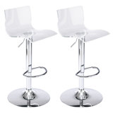  Crawley Acrylic Bar Stools With Mid Back, Set Of 2, Adjustable Swivel Airlift Barstools, Counter Height Bar Chairs For Kitchen Dining Pub Cafe (Clear)