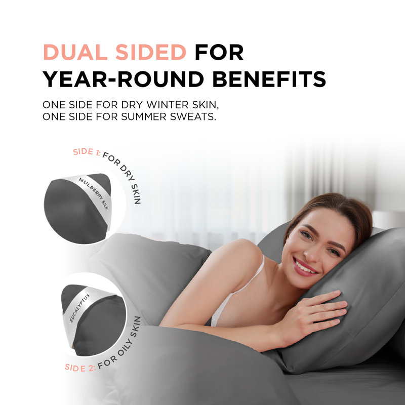 Gunmetal Reversible Silk and Eucalyptus Standard Pillowcase