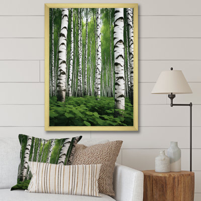 «White Green Birch Tree Whispers I», art mural sur toile paysage et nature