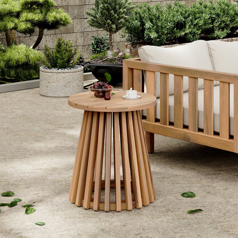 Table d'appoint d'extérieur en bois pour le patio, table basse ronde pour la cour arrière, pelouse et balcon, Bois naturel
