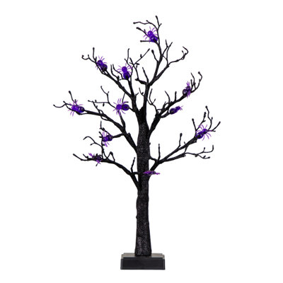 Pre-Lit Artificial Halloween Spider Twig Tree With 24 Purple LED Lights