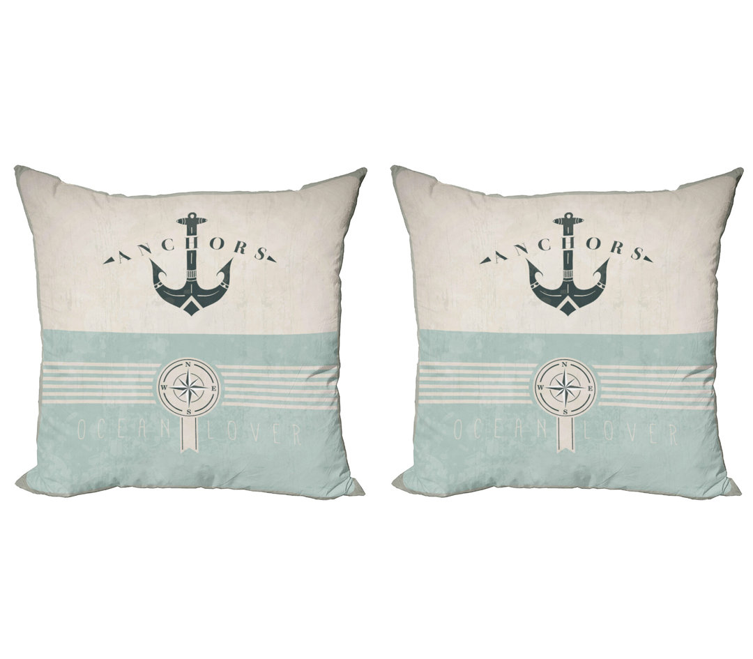 Kissenbezug 2er-Pack, Vintage Marine Anchor, Seafoam Beige und Schwarz