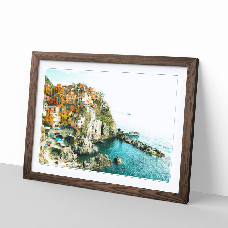 Manarola in Italy - Picture Frame Graphic Art Print, 62cm H x 87cm W x 2cm D, Walnut Framed