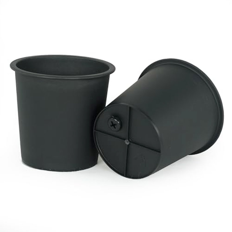 Casseroles de jardin rondes en plastique de 8 po avec drainage - 5 pots de plantes de chambre de bébé. Résistant aux fissures et à la décoloration. Résistant aux intempéries. Noir. Pour la plantation et le rangement dans les jardins. Drainage. Polypropylène.
