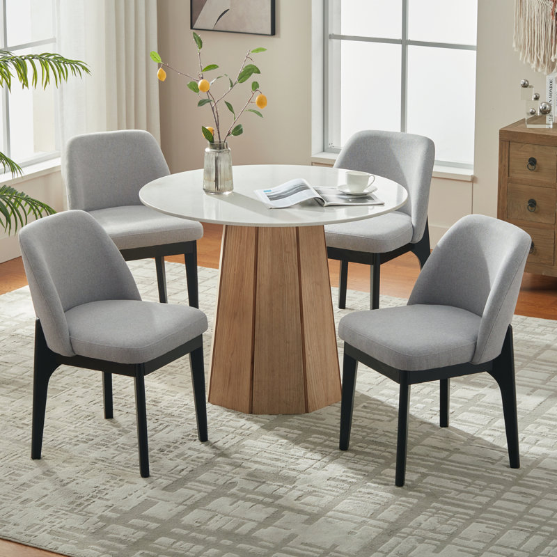 Ensemble de chaises de salle à manger rembourrées en polyester 19,5 po Bason avec pieds en bois massif noir Bason, Gris, 4