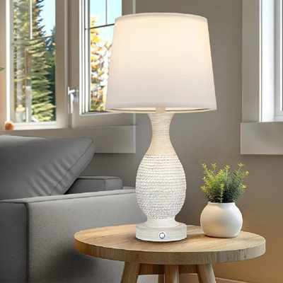 Set Of 2, 3 Way Dimmable Touch Control Bedside Lamps, Desk Reading Lamps With USB-A+C Charging Port, Rustic Style Table Lamp Base, Night Stand Light Lamp For Living Room, Bedroom, Bulb Included