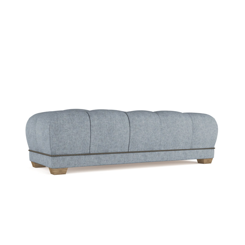 Hudson Ottoman, Plush Velvet Blue Print, Weathered