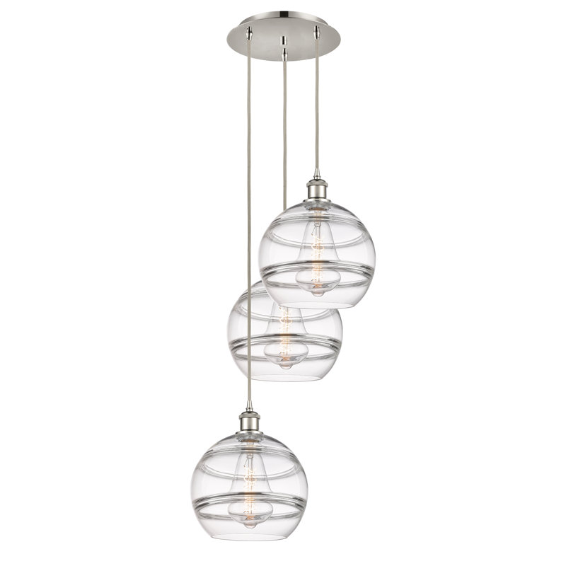 Luminaire suspendu en grappe à 3 lumières Chartoff, H 35,63 po x l 16,5 po x P 16,5 po, Transparent, Nickel poli