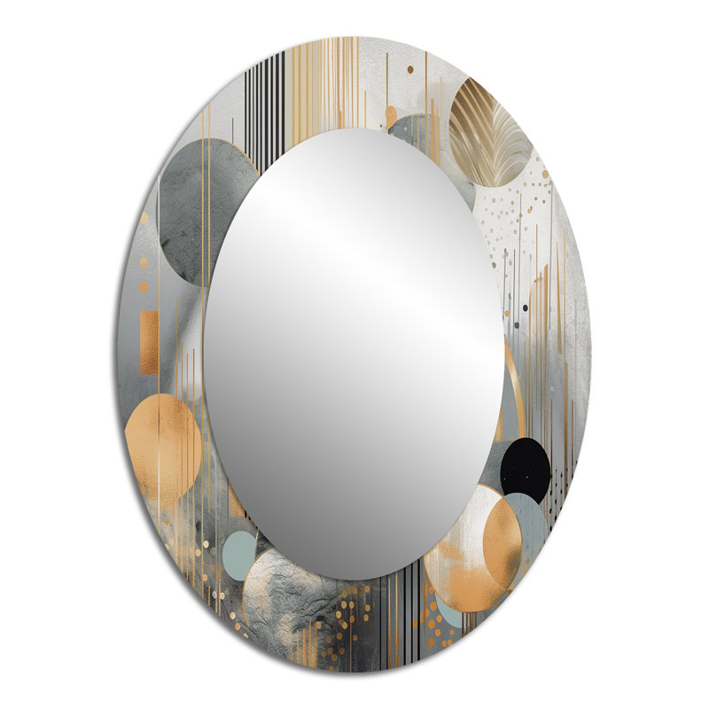 Abstract Shapes And Lines II - Modern Oval Wall Mirror, 40" x 30"