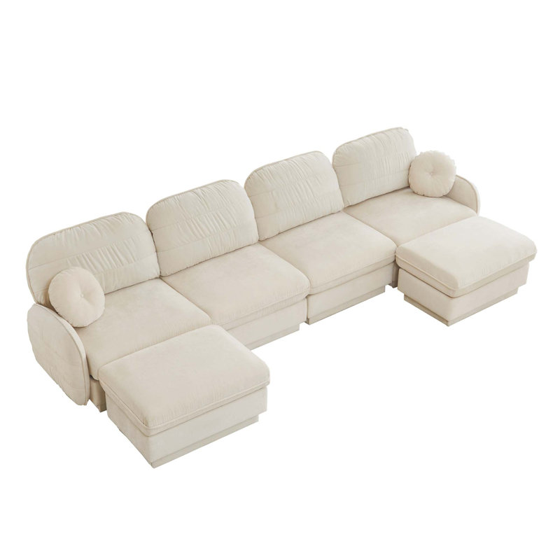 Canapé en U en chenille avec repose-pieds mobile et assise profonde, Cream Beige Chenille, Cream Beige