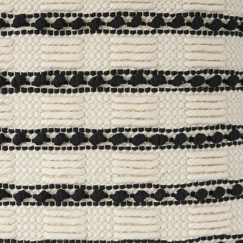Handcrafted Black and Ivory Cotton Polyester Square Throw Pillow