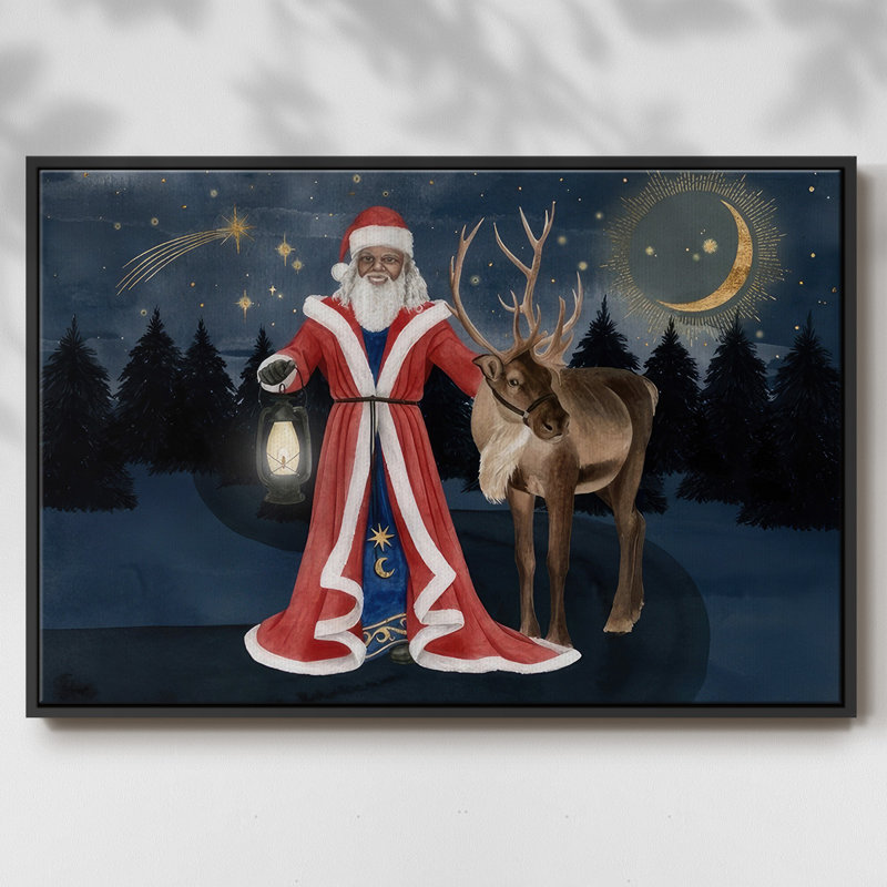 Collection Celestial Christmas, toile tendue avec châssis en A, Papier avec cadre noir, H 17 po x l 25 po x P 1,5 po