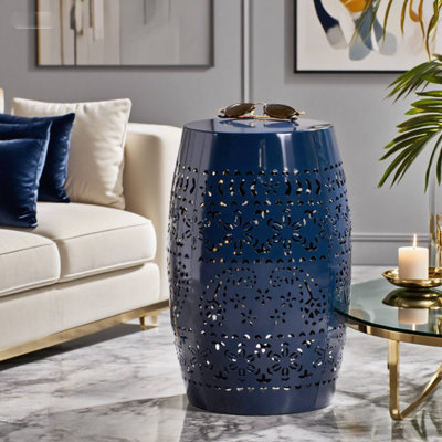Navy Blue Cutout Metal Accent Side Table - Ruby 12" For Outdoor/Indoor