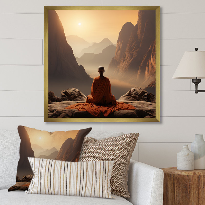 «Yoga Mountain Pose Horizon I» sur toile, H 36 po x l 36 po x P 1,5 po, Cadre doré simple