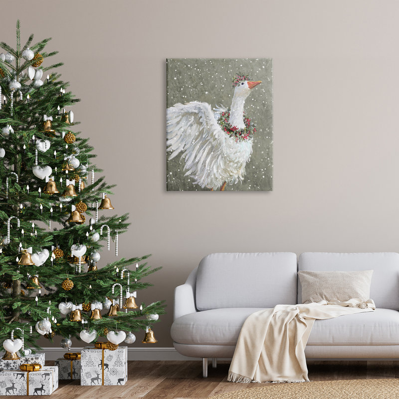 Aw-061-Canvas Winter Goose Seasonal Botanicals On Canvas par Pip Wilson, peinture, H 40 po x l 30 po x P 1,5 po