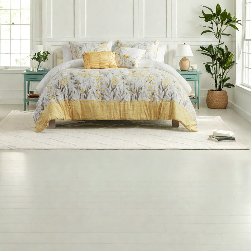 Ensemble de literie Farmhouse Floral, polyester confortable, jaune double / grand