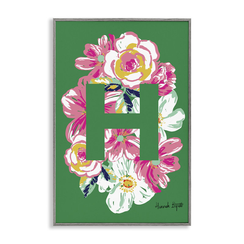 «Floral Bloom», lettre H, giclée encadrée par Hannah Louise Byatt, Estampe numérique Farmhouse, H 30 po x l 20 po
