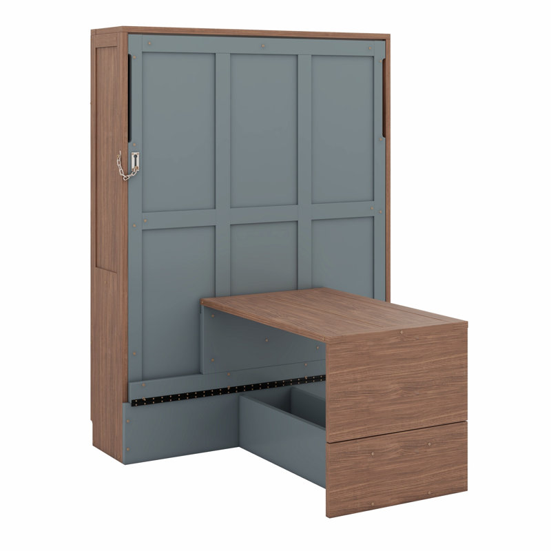 Lit escamotable avec bureau escamotable Murphy, Noyer / gris