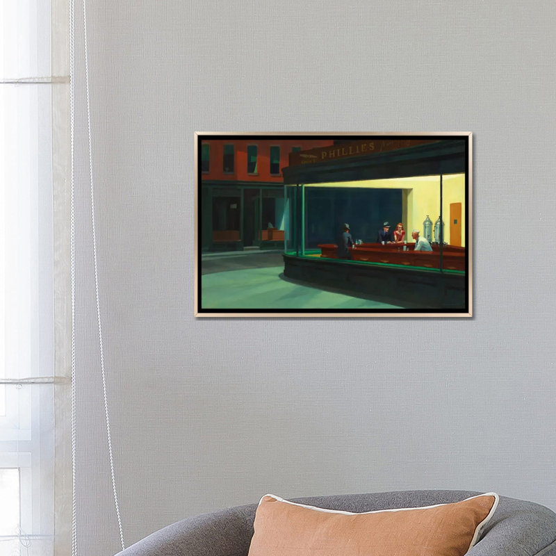 Nighthawks, 1942, Encadrement champagne, H 18 po x l 26 po x P 1,5 po