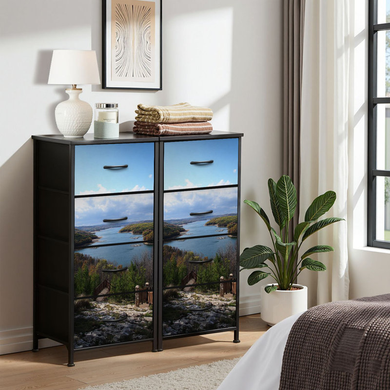 4 Drawer Dresser for Bedroom, Narrow Chest of Drawers, Wooden Top and Study Iron Frame 18"x37.5"-(WxH)