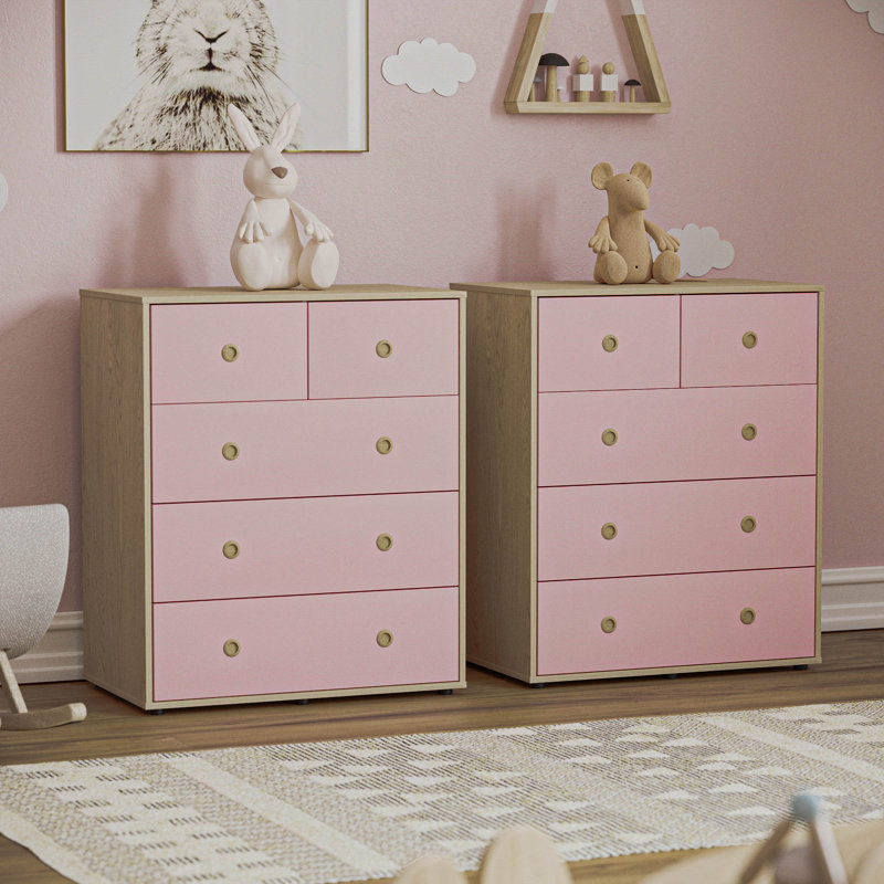 Labella Kids 5 - Drawer Dresser, Pink/Oak