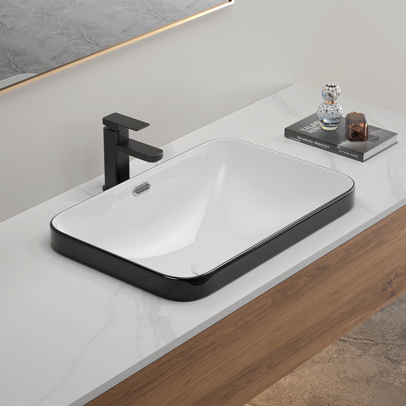 Lavabo de salle de bain encastré en céramique 22,05 po x 15,36 po x 6,7 po - vasque en porcelaine blanche, conception sans couture pour comptoir de meuble-lavabo