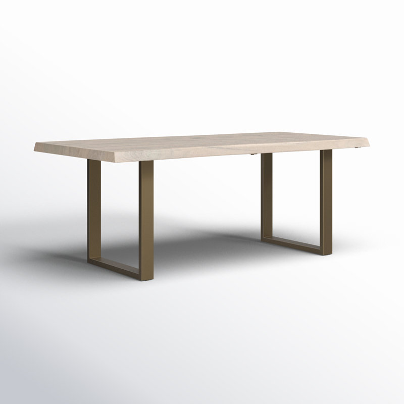 Colin Dining Table, 29.75"H x 79"L x 40"W, Brass, White Wash