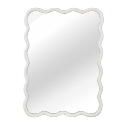 White 30"X40" Wavy Rectangle Solid Wood Frame Decorative Mirror,For Bedroom, Bathroom, Living Room, Entryway