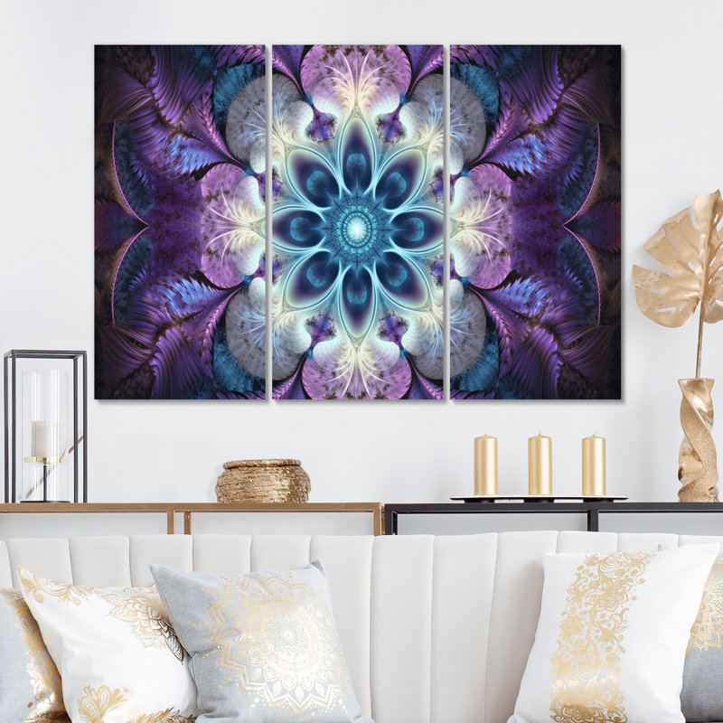 Mandala cosmique en mauve mystique - ensemble d'art mural sur toile Boho Mandala, H 40 po x l 60 po x P 1 po