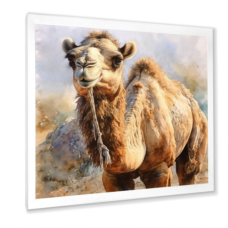Camel désert Nomad IV - animaux, reproduction d'art sur toile, H 30 po x l 30 po x P 1 po, Cadre simple blanc