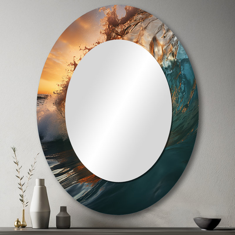 Beach Beach Sunlit Waves X - Miroir mural ovale bleu sarcelle, 43 po x 33 po