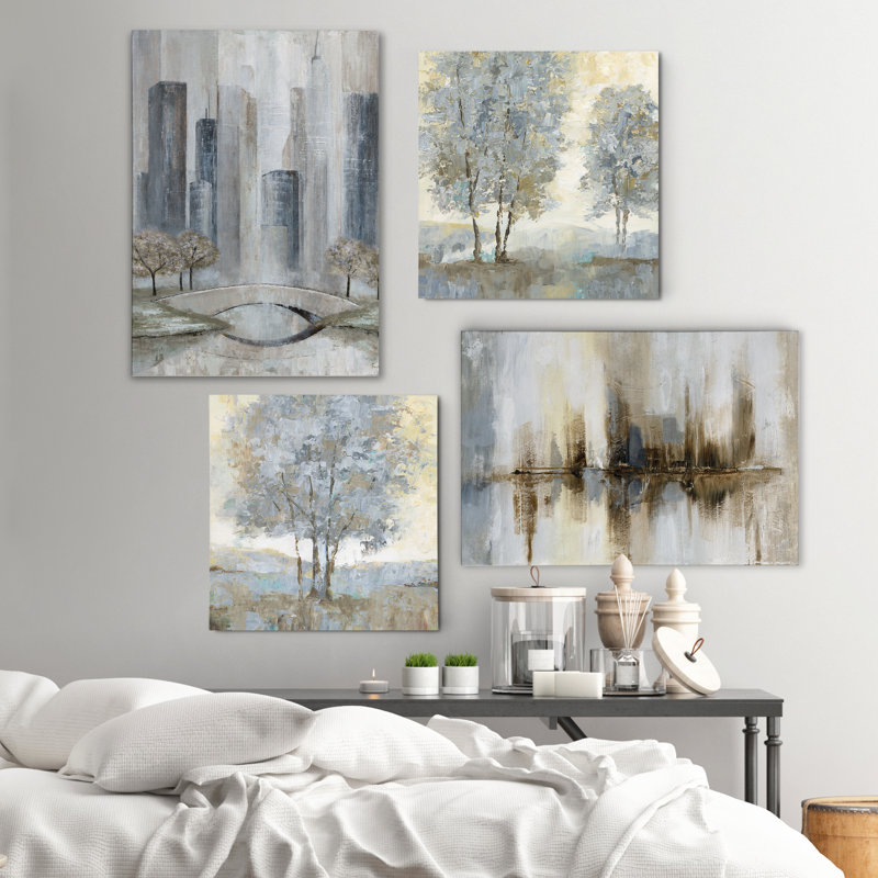 « Touch of Modern Grays » - Ensemble de 4 impressions sur toile tendue, H 18 po x l 48 po x P 1,5 po