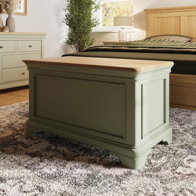 Joulon Ottoman Blanket Box. 91cm Wide. Solid Wood. Oak Top. Fully Assembled., Sage Green