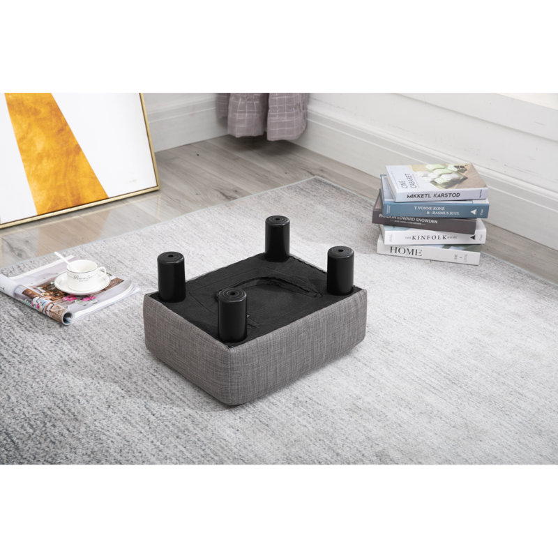 Repose-pieds repose-pieds, petit tabouret avec revêtement en tissu de lin et pieds en plastique, repose-pieds cubique, Gris