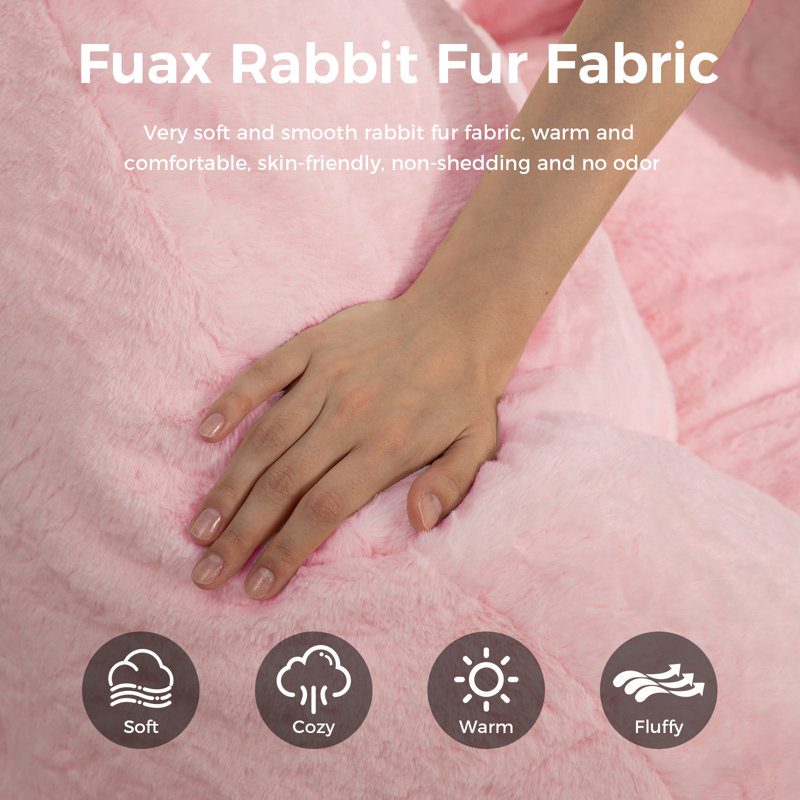 Shell-Shaped Faux Fur Bean Bag Chair, Seashell Design Beanbag Sofa for Living Room & Bedroom, Pink Faux Fur