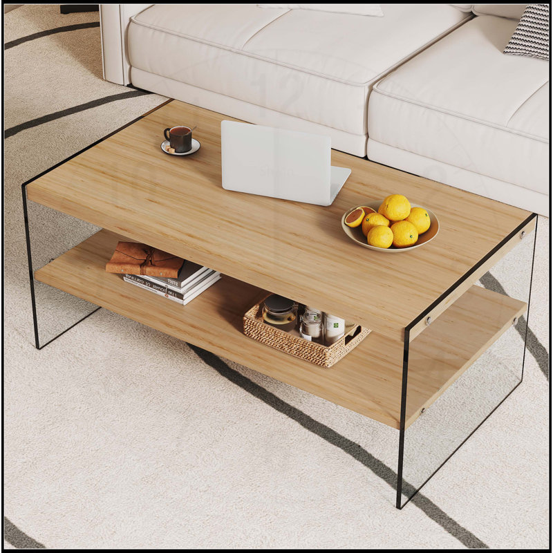 Double layered rectangular coffee table, Wood