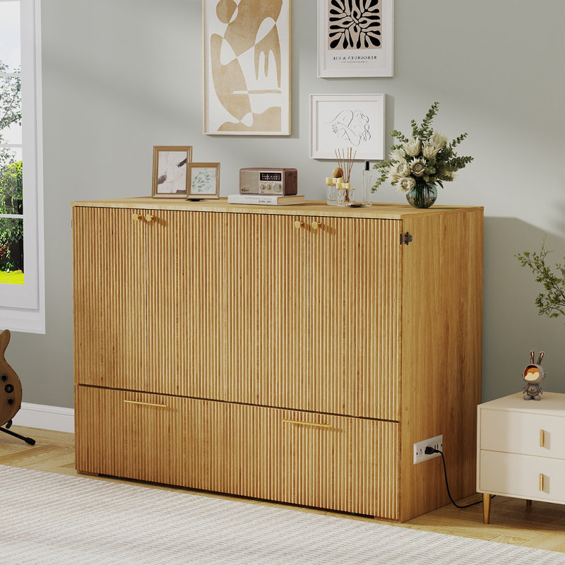 Armoire lit escamotable moderne avec tiroir de rangement, station de charge USB et conception pliable