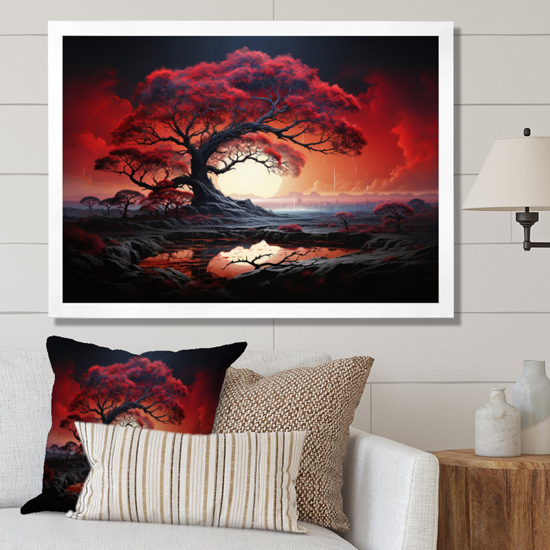 Red Tree Silhouette Symphony I - Landscape Trees Canvas Wall Art24, Blanc, H 24 po x l 32 po x P 1 po