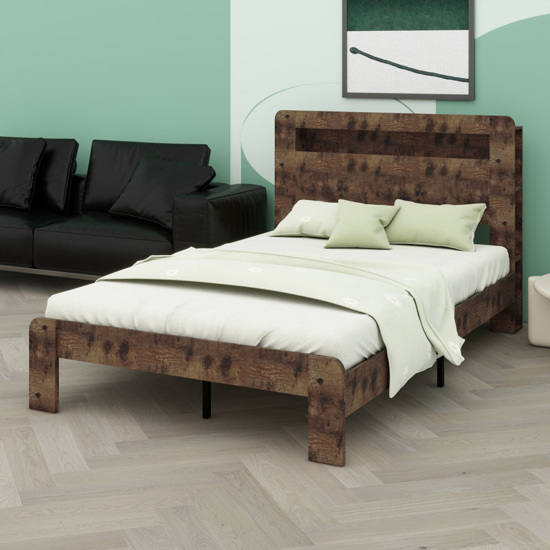 Base de lit en bois Tech-Ready avec tête de lit à DEL ambiante, deux prises USB et amplement de rangement sous le lit
