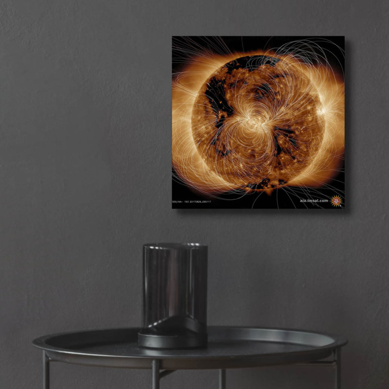  «Sun's Magnetic Field Portrayed» par la NASA, art mural en verre, 12 po x 12 po