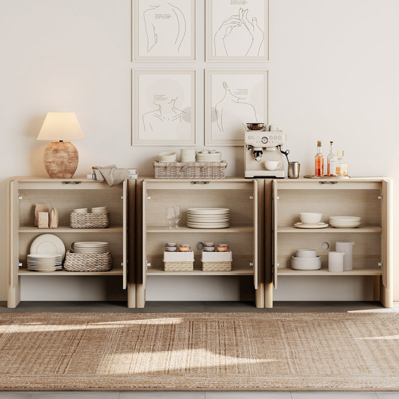 Buffet Glorian Modern French 3-in-1 Wood, H 31,3 po x l 94,5 po x P 15,6 po, Beige