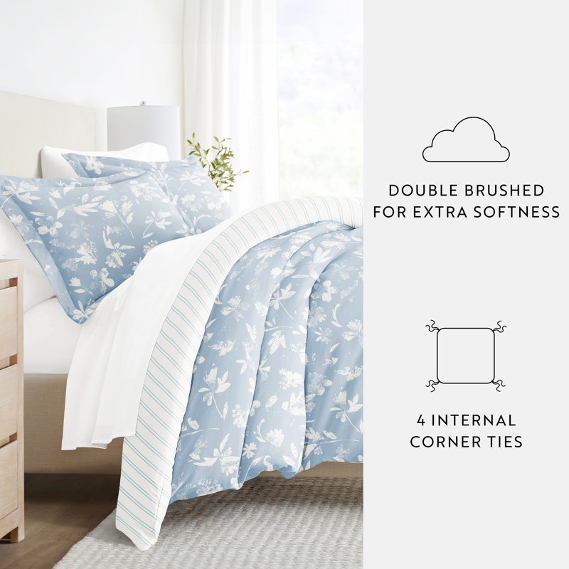 Full Blue Floral Microfiber Bedding Bundle with Duvet Cover