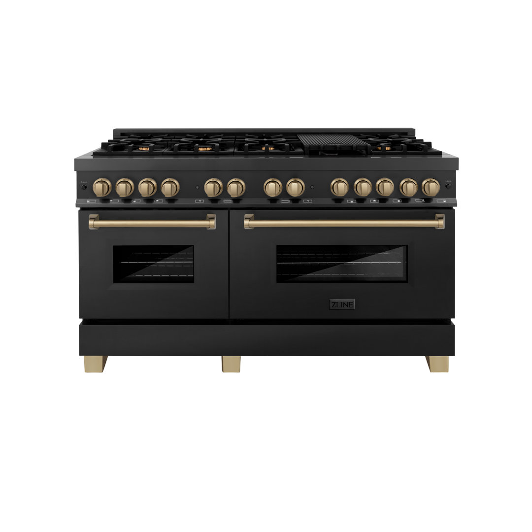 ZLINE Autograph Edition 60 in. 7.4 cu. ft. Legacy Dual Fuel Range with 9 Burner Gas Cooktop and 2 Electric Convection Ovens in Black Stainless Steel ZLINE Appliance 